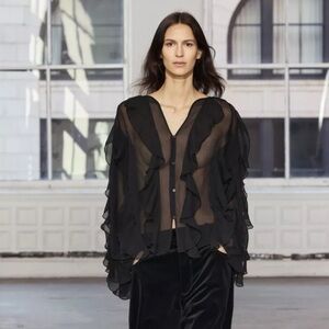 NWT ZARA OVERSIZED LUXURY COLLECTION RUFFLED BLOUSE  SIZE XS